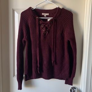 Burgundy Tied in Front Sweater